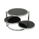 Round rotatable coffee table design black glass chrome 3 plateaus 1980s
