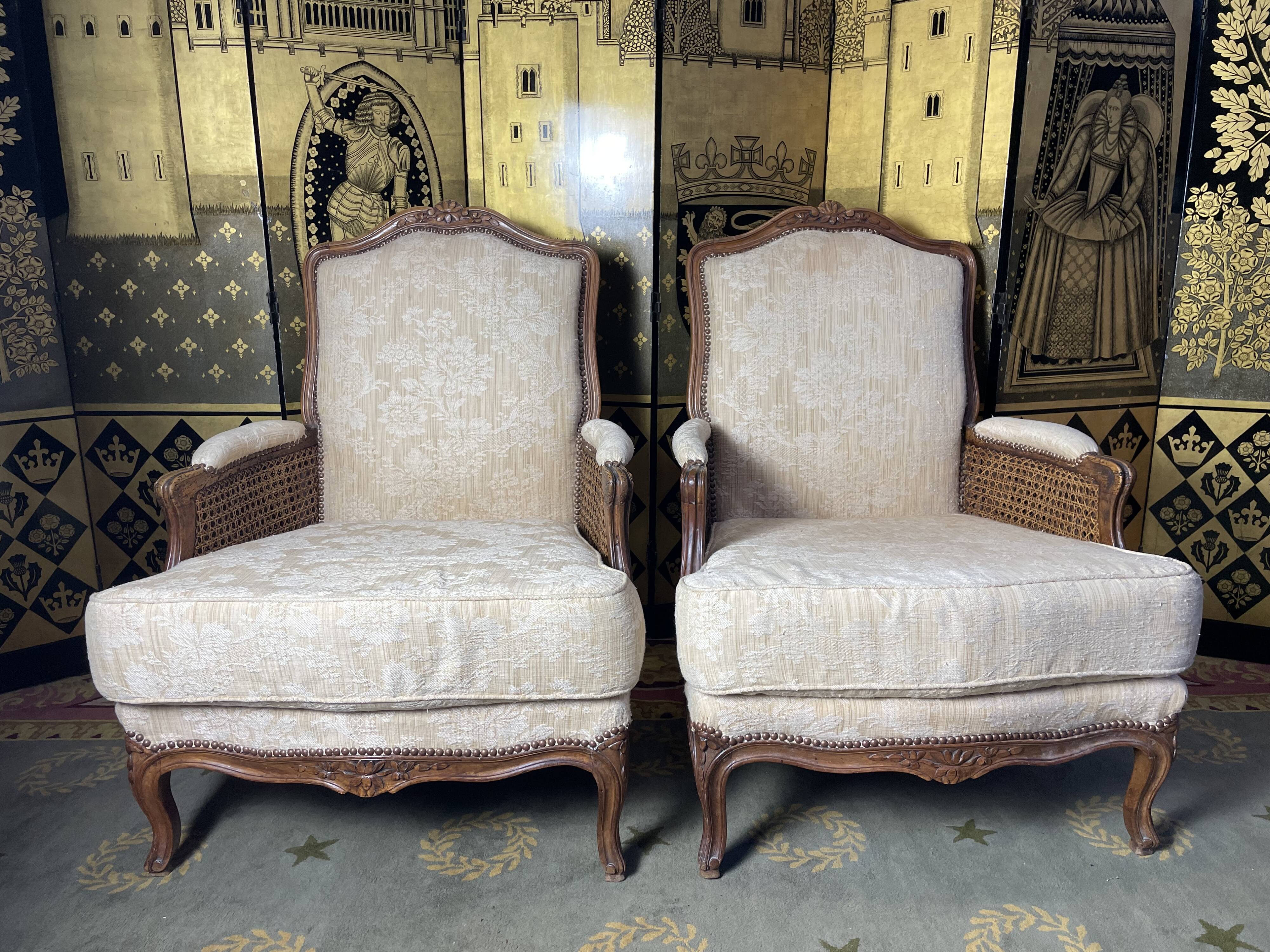 Pair of Louis XV style armchairs 19th century