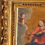 Oil on hammered copper depicting the Assumption of the Virgin, 17th century