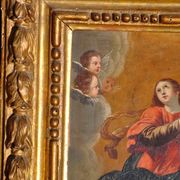 Oil on hammered copper depicting the Assumption of the Virgin, 17th century