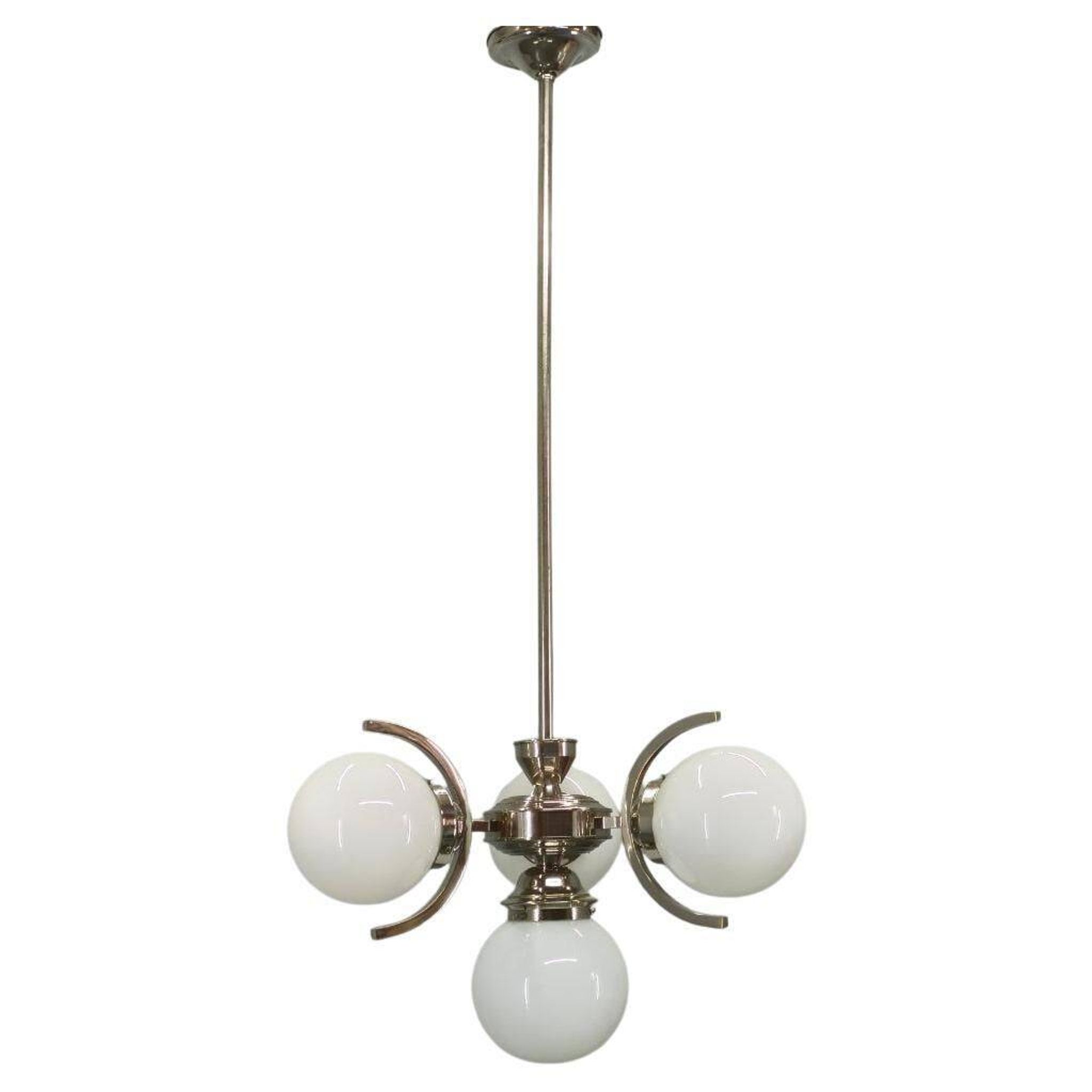 Art Deco Nickel and Glass Chandelier, 1930s