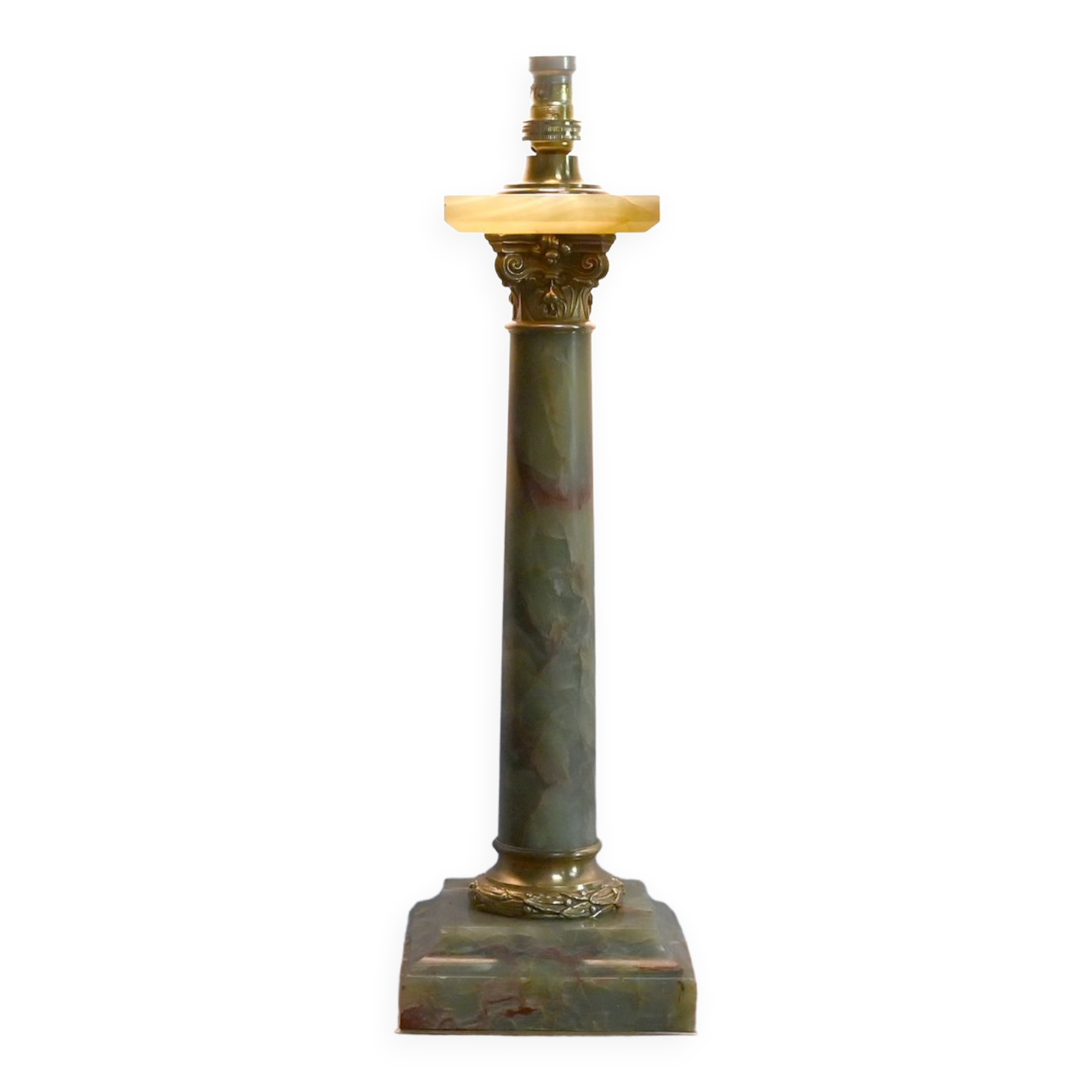 Green onyx column lamp, Empire taste – Early twentieth century