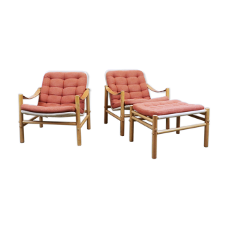 Safari chairs with ottoman, Sweden, 1960s