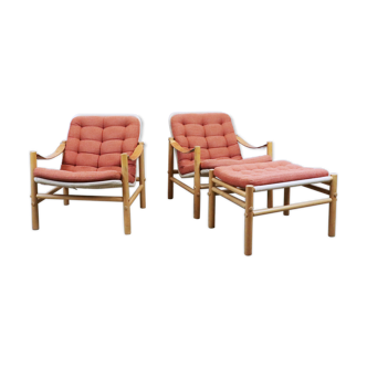 Safari armchairs with oe ottoman, Sweden, 1960