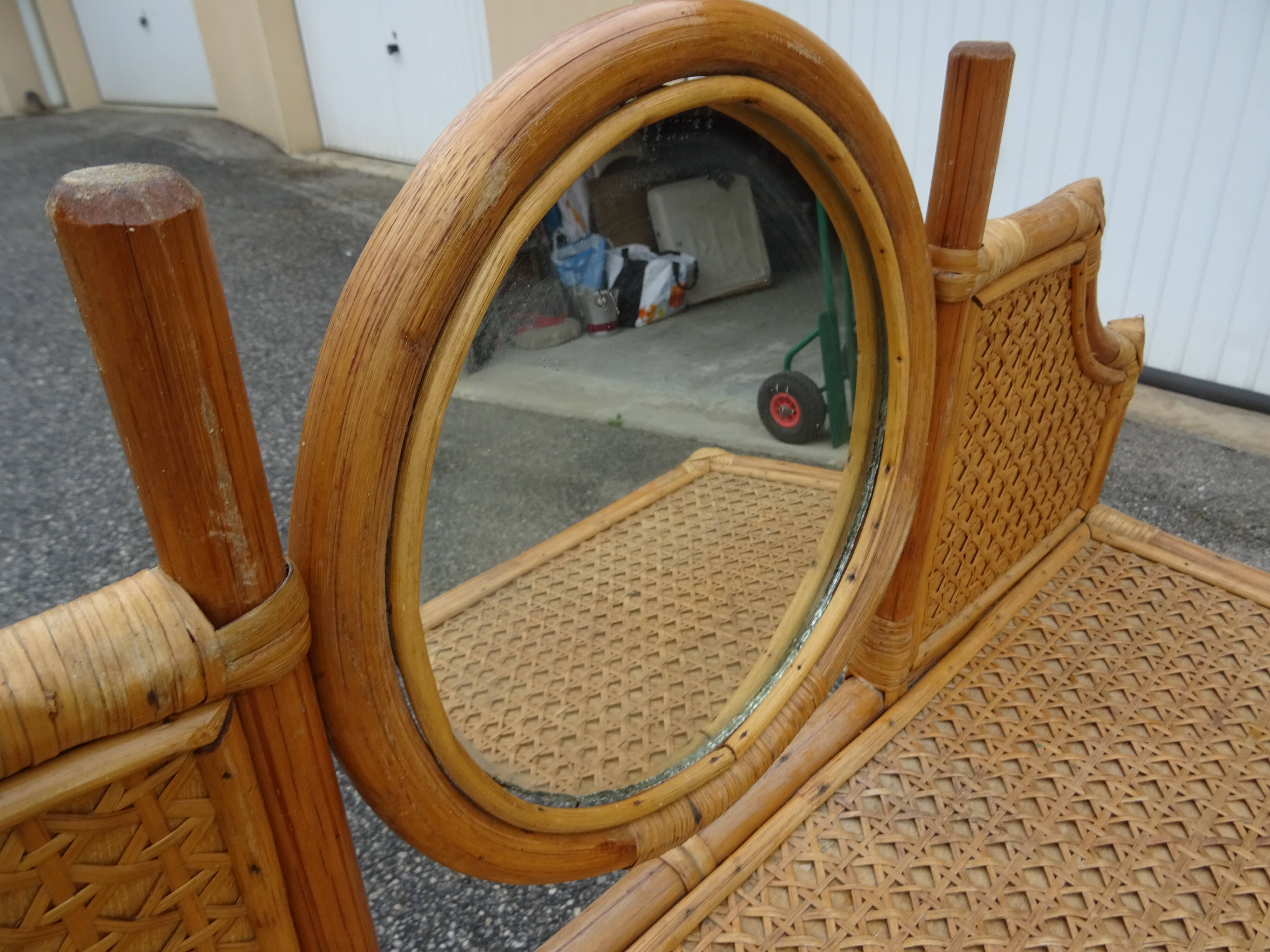 Dressing table in rattan and vintage bamboo year 60/70