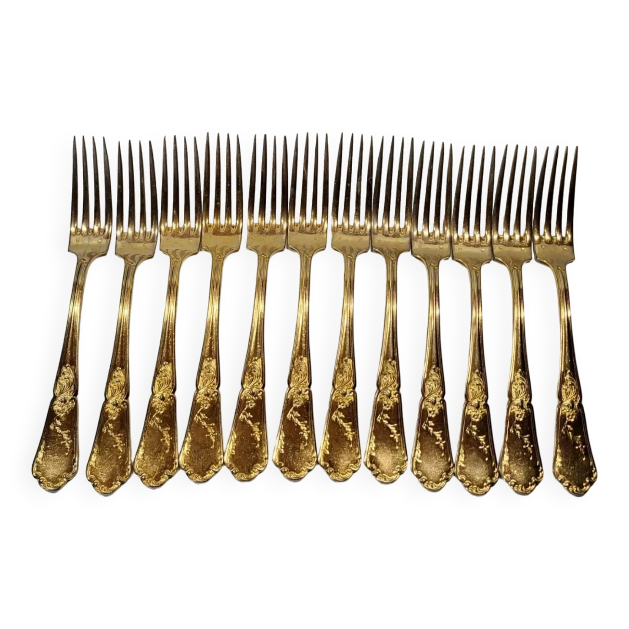 12 Table Forks in gold metal