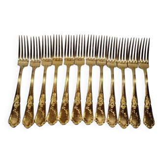 12 Table Forks in gold metal