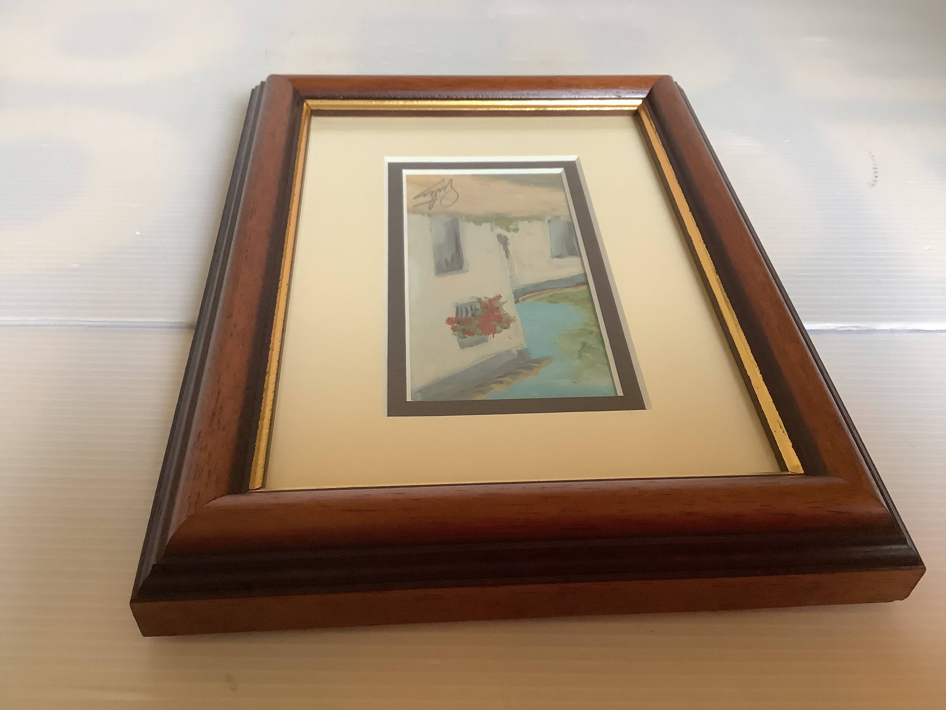 Small village painting, oil on panel, signed