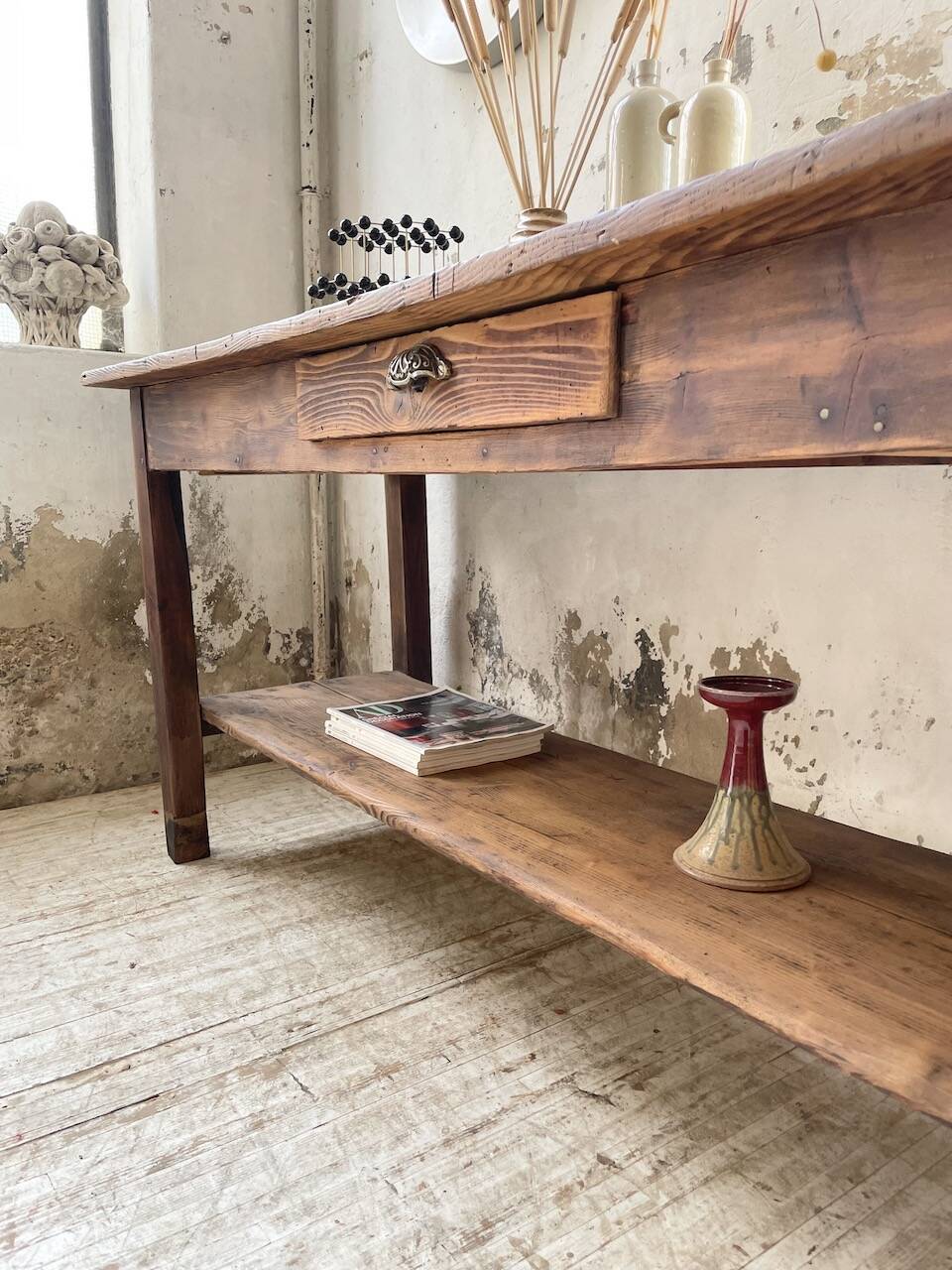 Drapery console table in pine