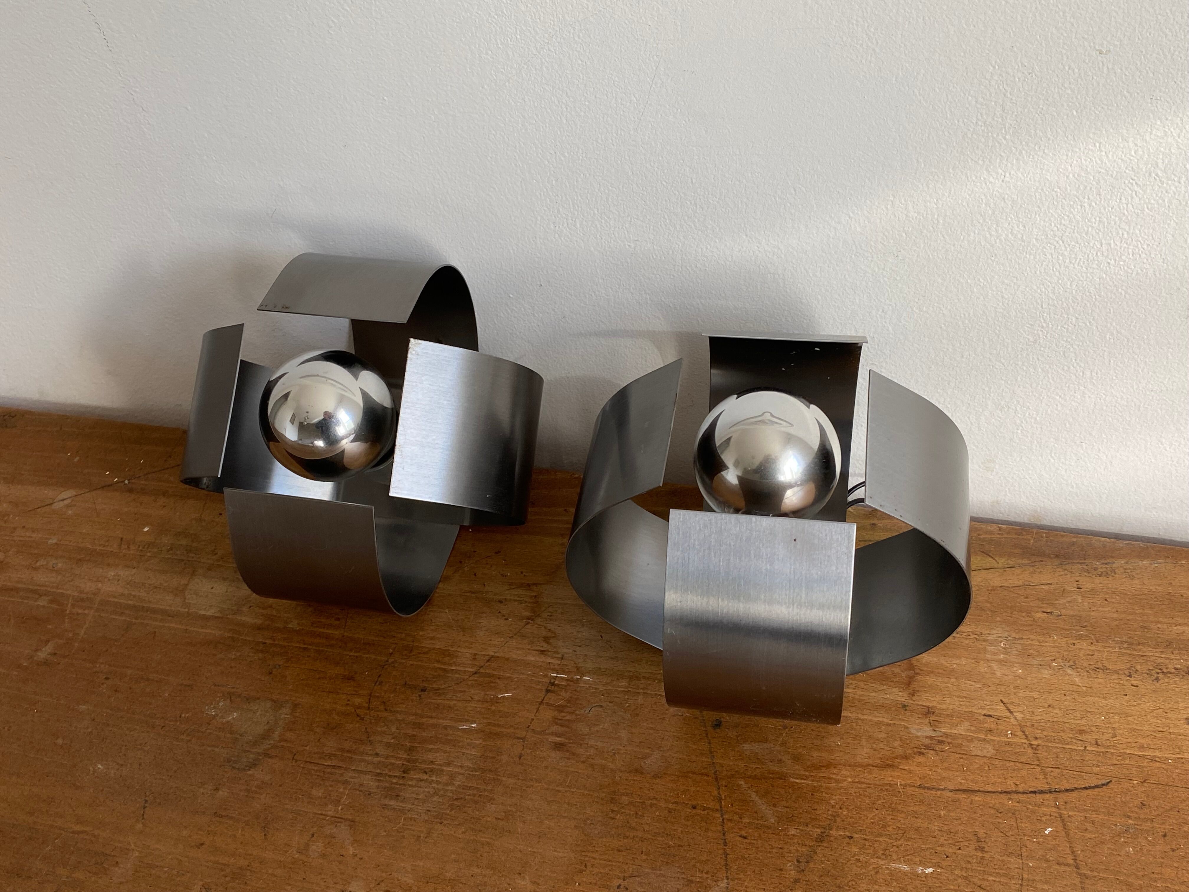 Pair of "Space age" wall lamps. 1970s