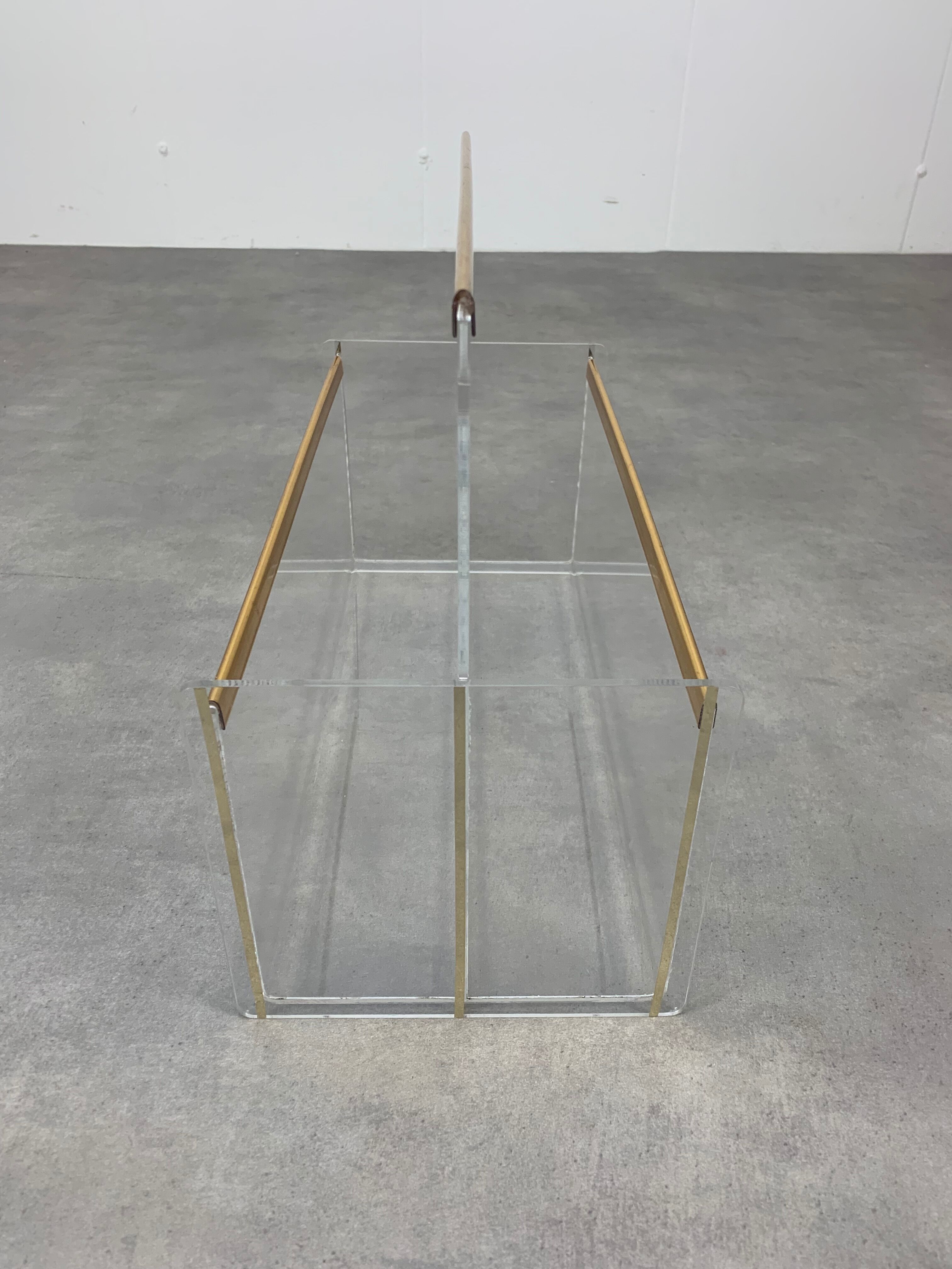 Plexiglas and brass magazine door 70s Hollywood Regency style