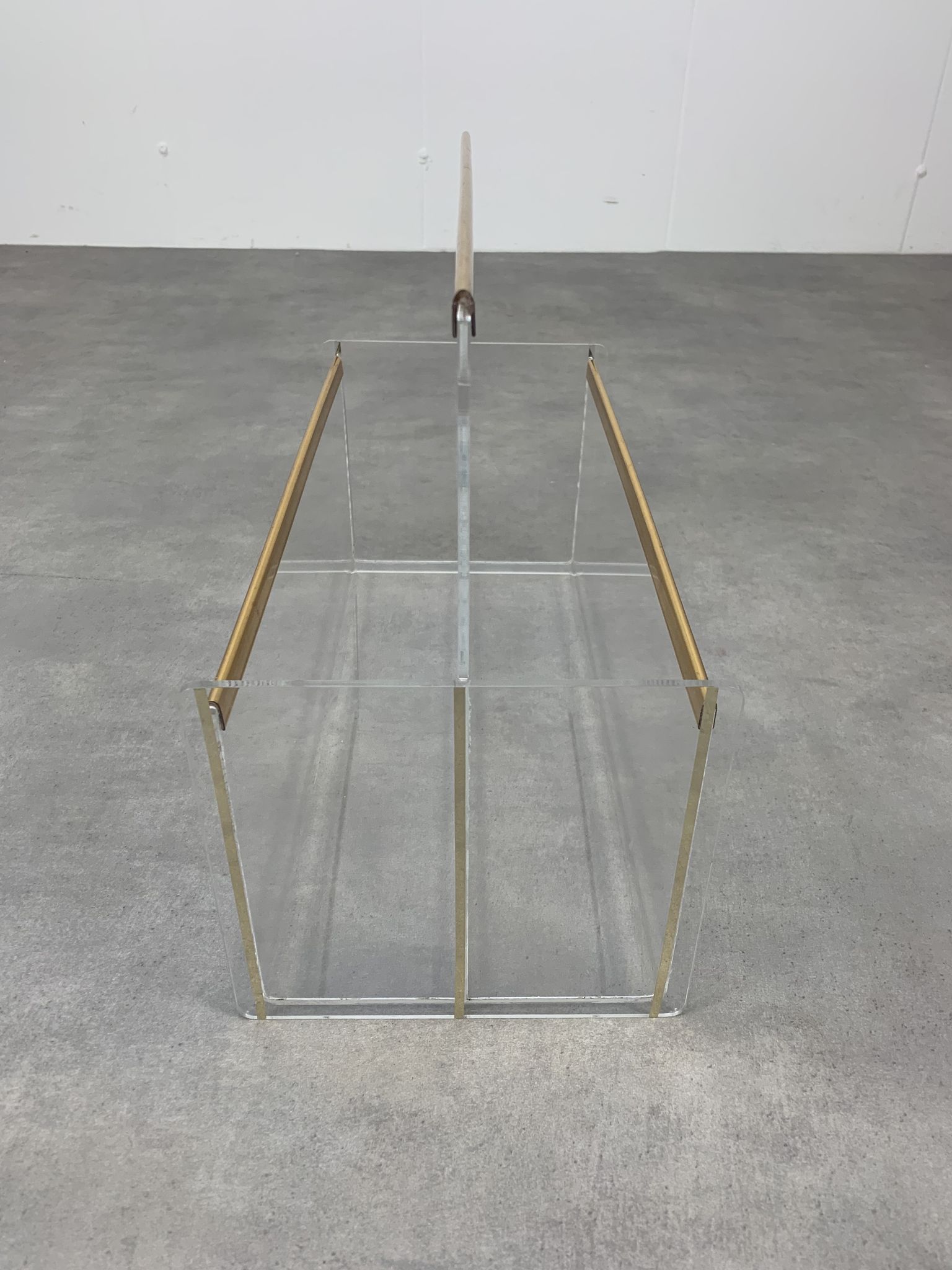 Plexiglas and brass magazine door 70s Hollywood Regency style