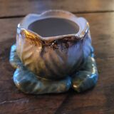 Antique mustard pot porcelain - Cabbage and butterfly - Barbotine 19th century