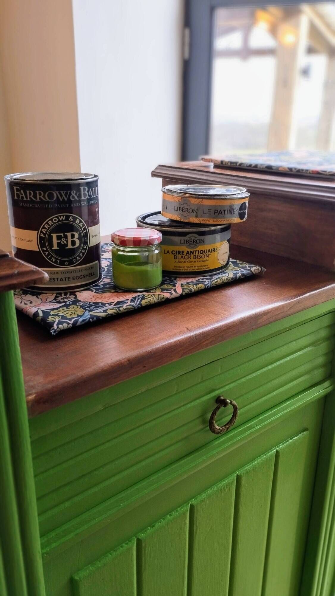 Art Deco Gin Buffet, painted in Farrow and Ball with a William Morris-inspired interior