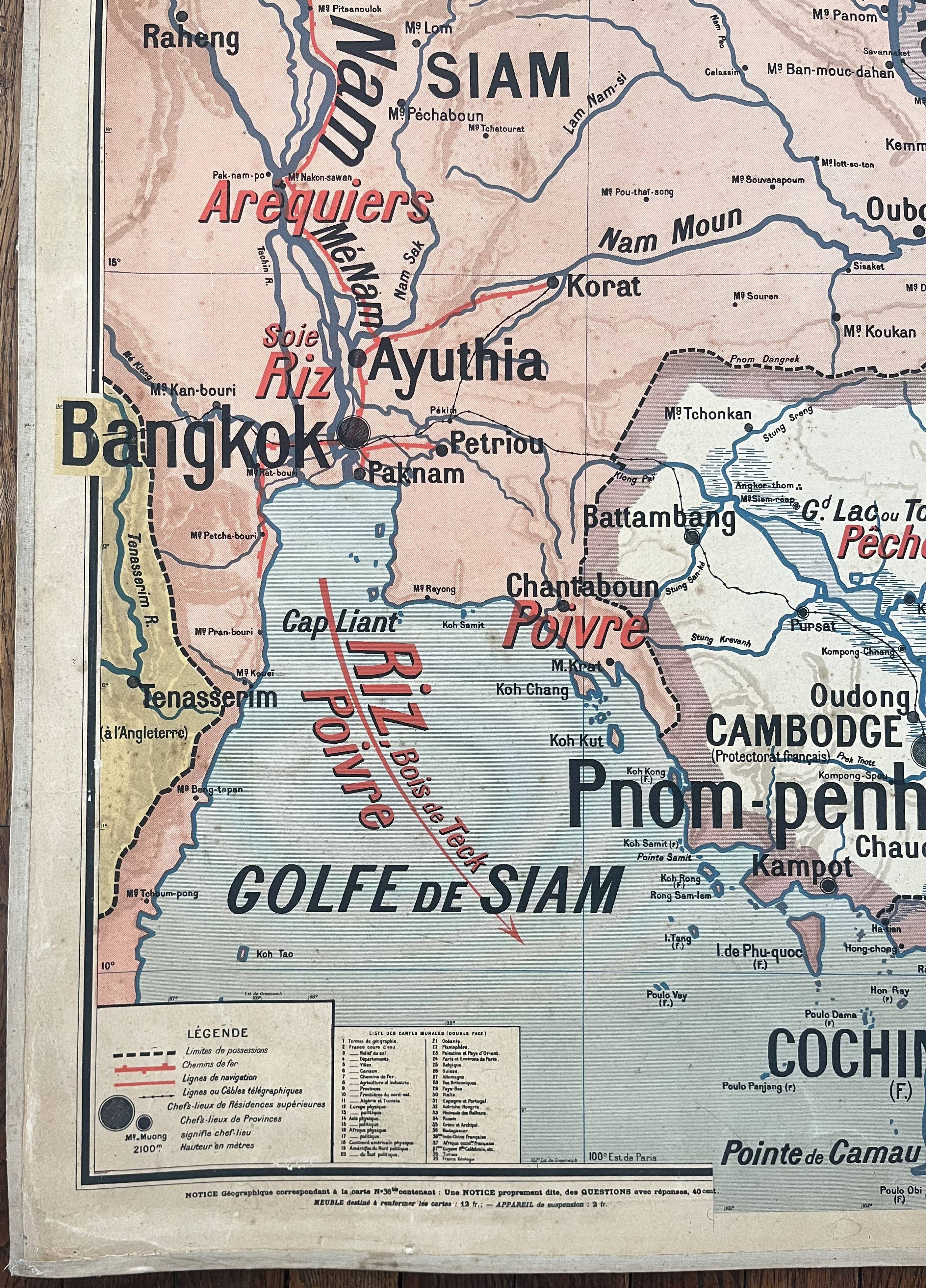 Old school map Vidal-Lablache 36, 1914, T14 – French Indochina