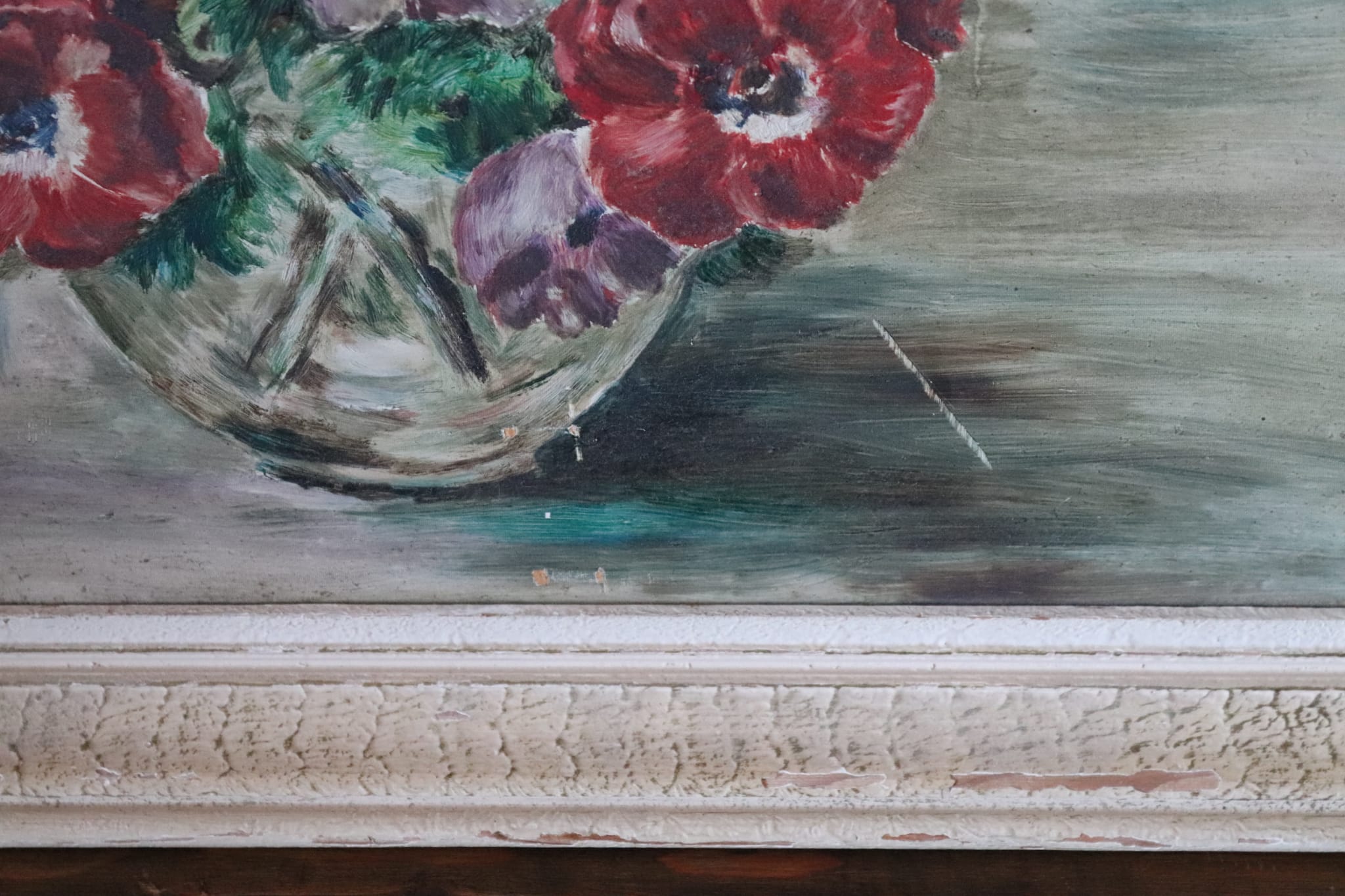 Oil on panel bouquet of anemones