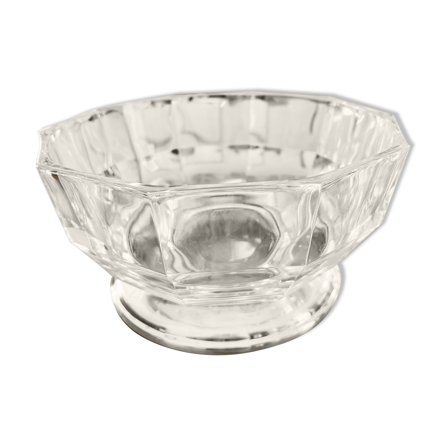 Cut crystal bowl, silver metal base