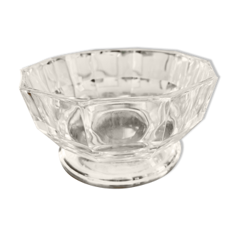 Saladier en cristal taillé, socle métal argenté