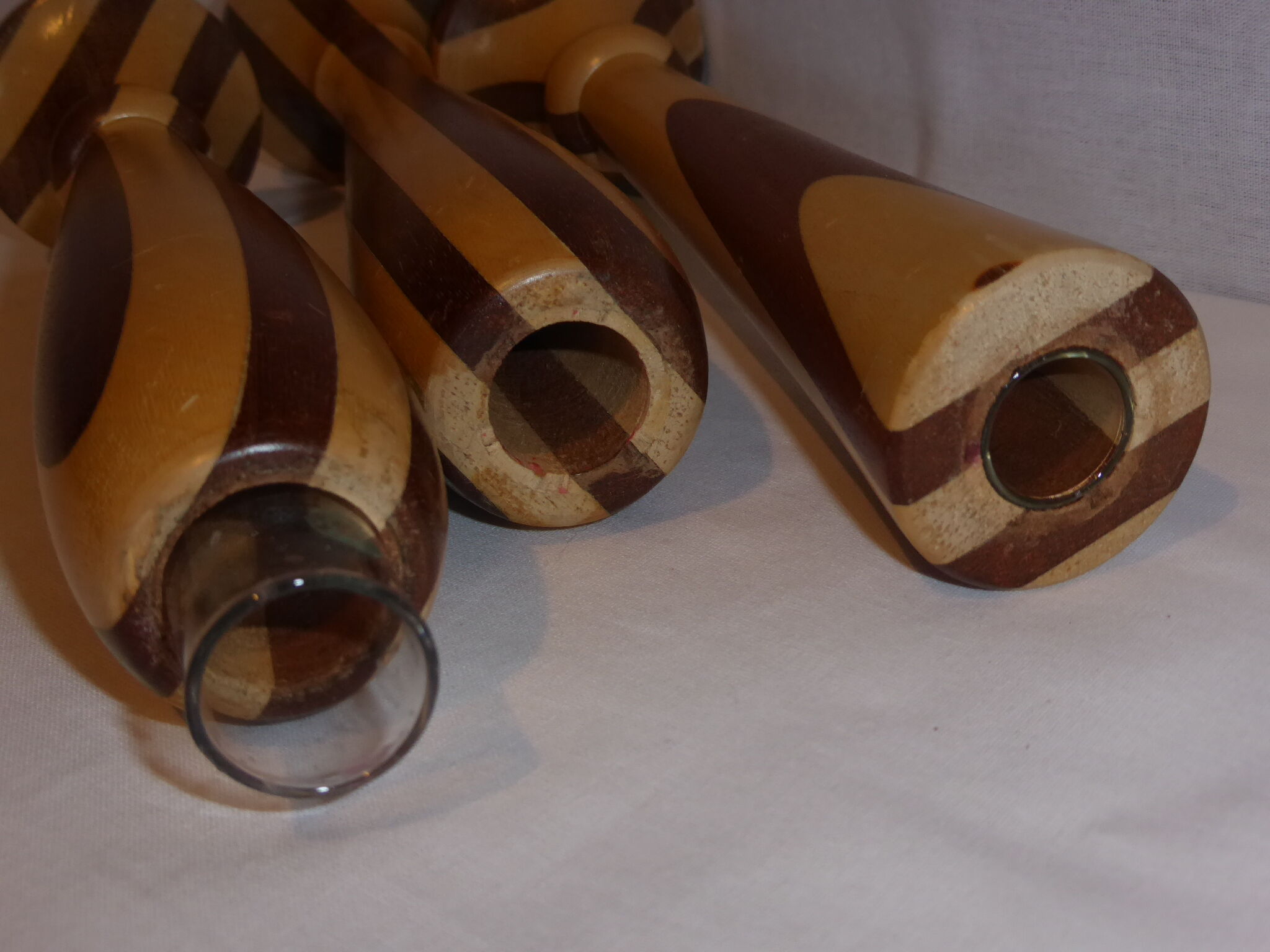 3 Vintage two-tone wooden candlesticks-Height 23cm