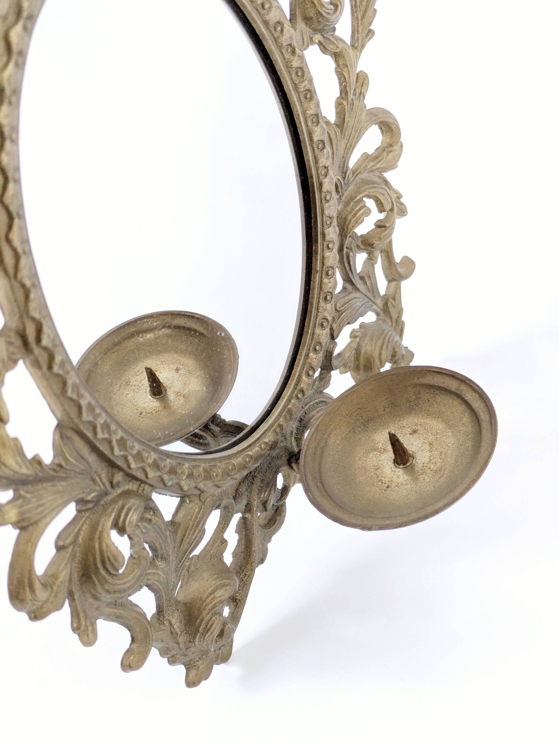 Vintage Brass Mirror Candle Holder Rococo Baroque Italy 1960s