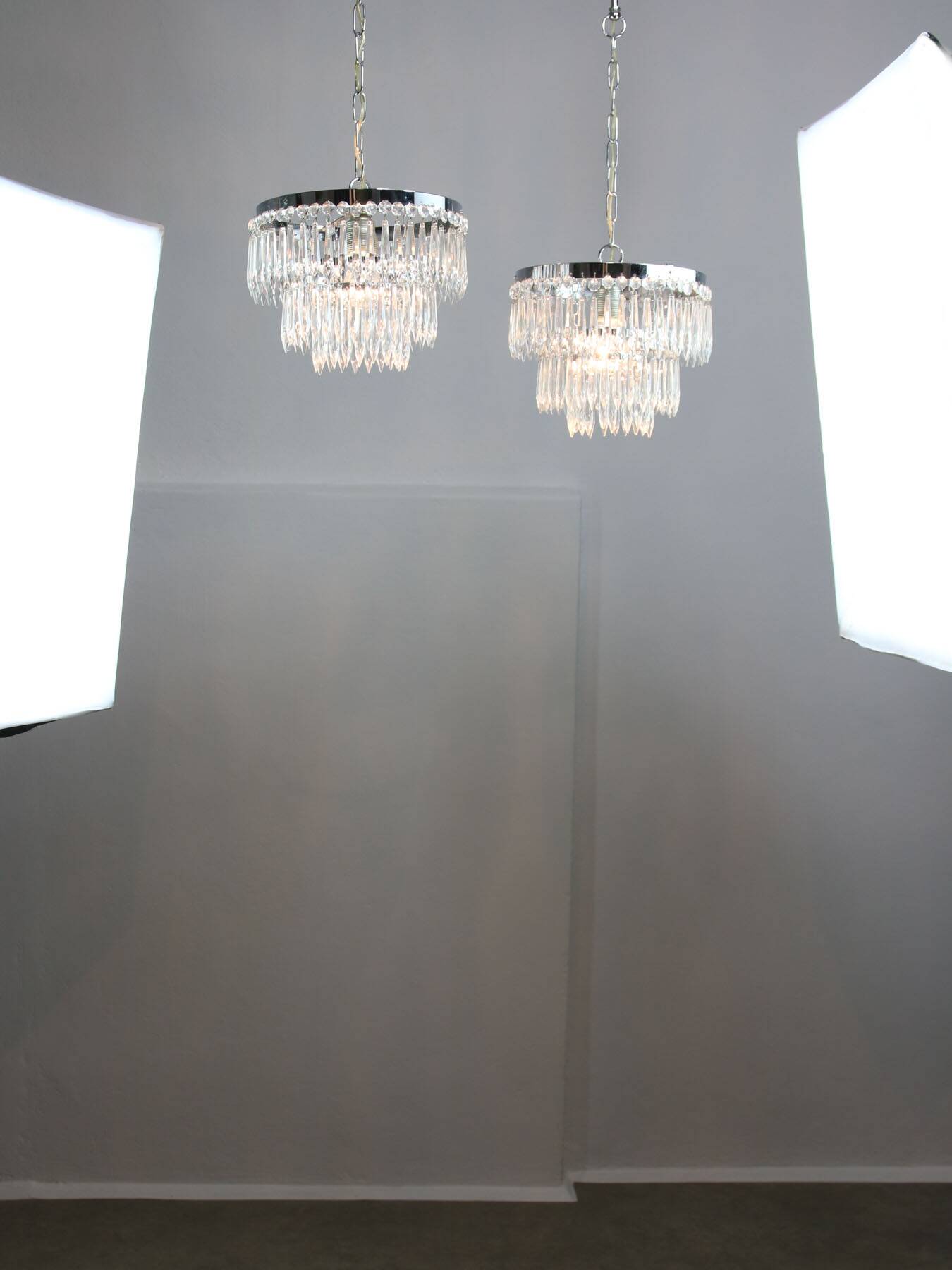 Vintage Italian Crystal & Chrome Chandelier, 1970s