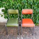 70s metal and imitation leather chairs