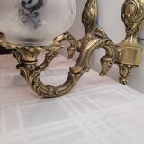 Pair of golden brass and engraved glass wall lights