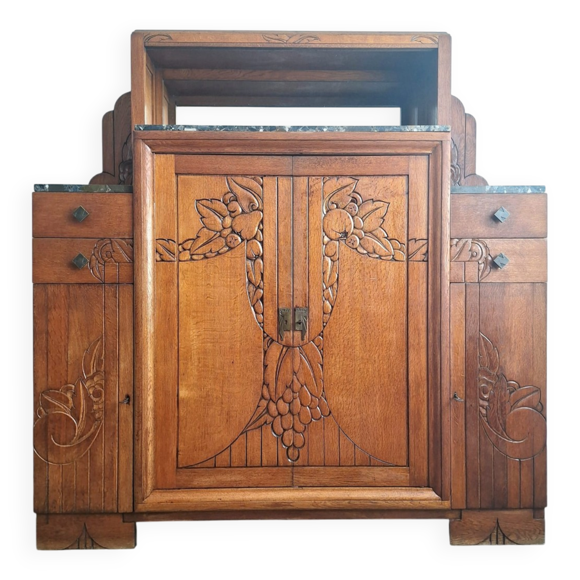 Art Deco buffet, marble trays, antique sideboard, display cabinet.