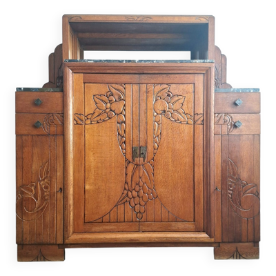 Buffet art déco plateaux marbre, meuble vaisselier ancien, vitrine