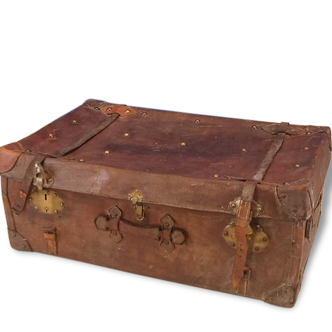 Grande valise / malle en cuir de voyage ancienne