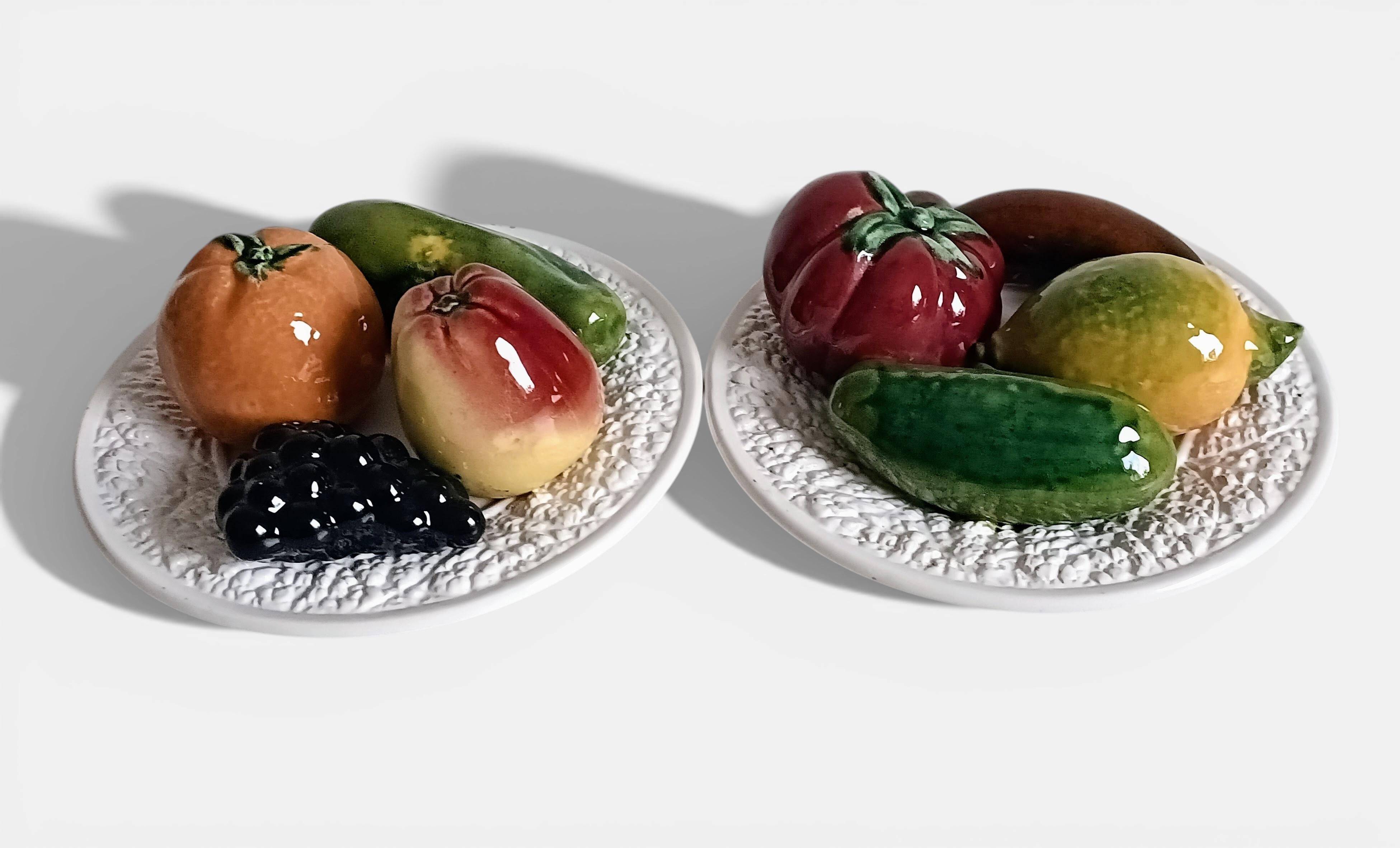 Mid-Century Handcrafted Portuguese Majolica Trompe l'Oeil Fruit Plates
