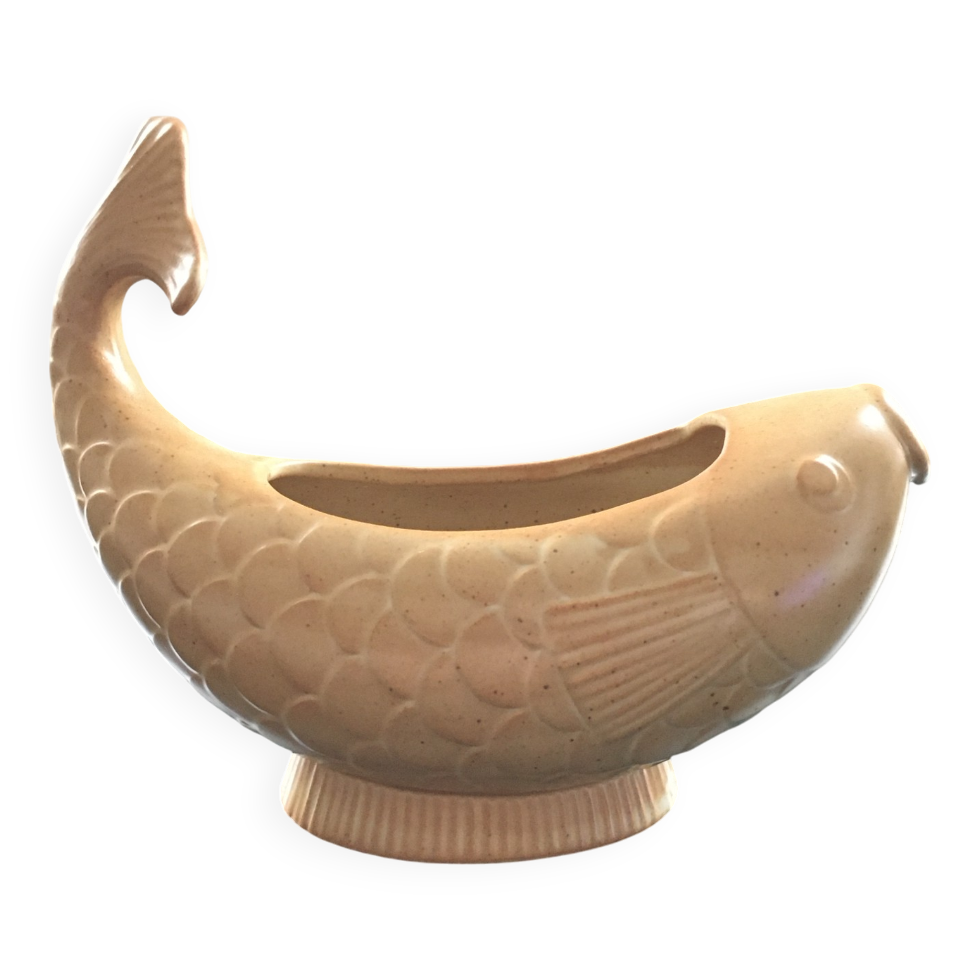 Fish cache pot in stoneware