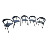 Set of 5 chairs from the 80s, in imitation leather, Italian design, Bauhaus style.