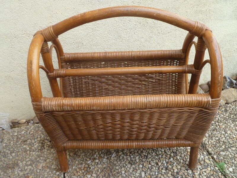 Porte-revues bambou et rotin tressé