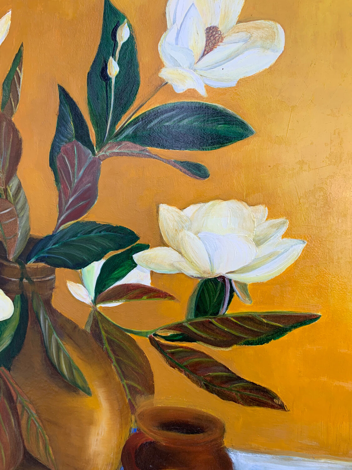 Oil painting on wood bouquet of flowers