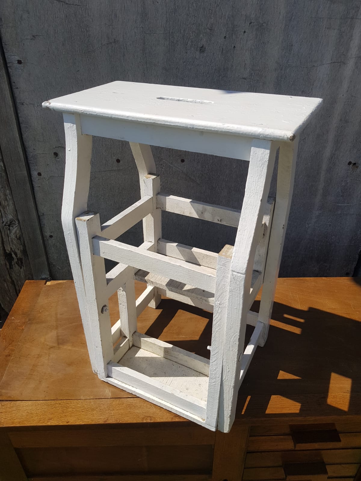 Former Escabeau Tabouret 3 Marches Bois White Escamotable Vintage