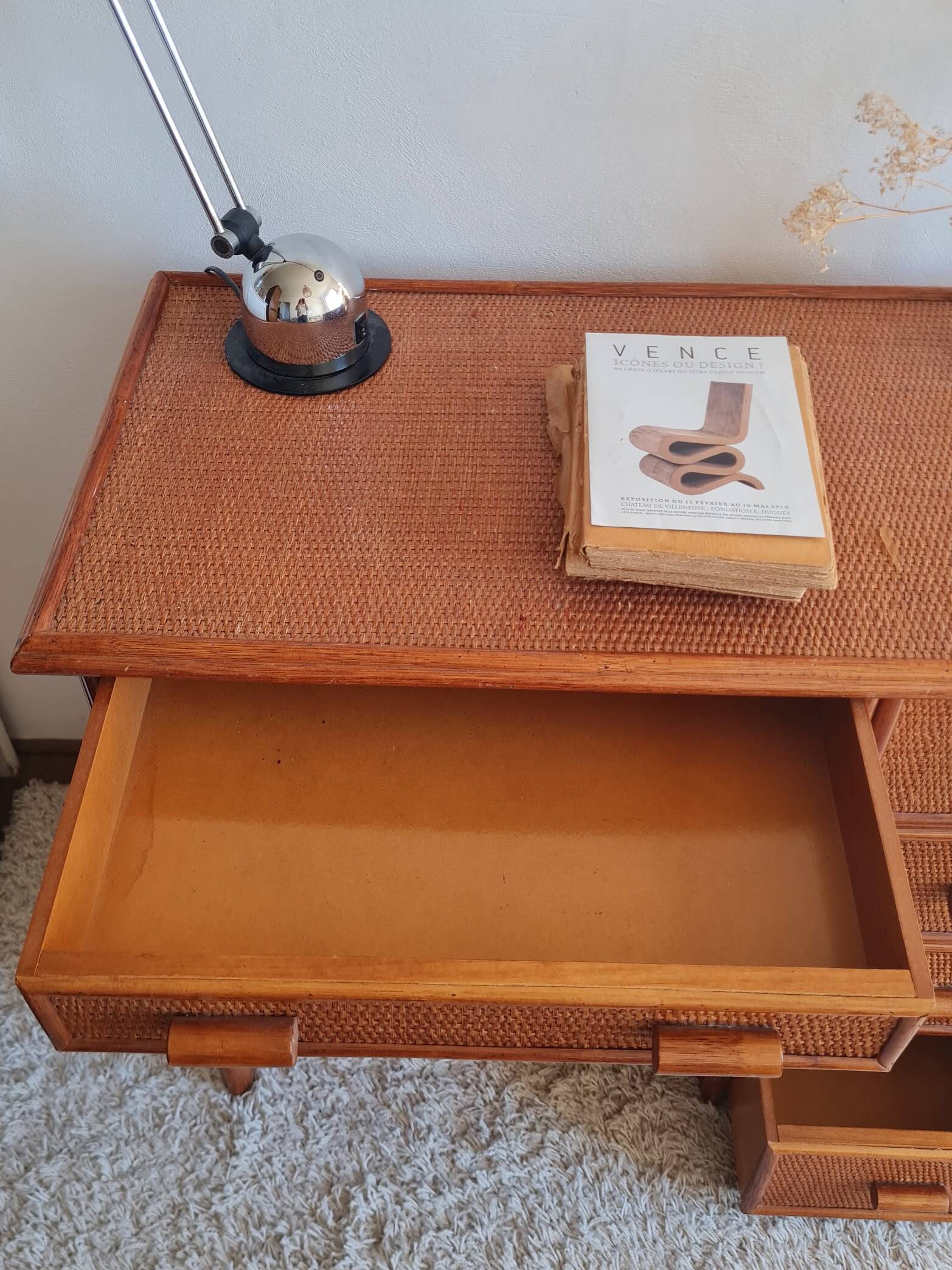Vintage rattan desk from the 1970s.