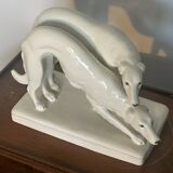 Paire de Barzoi - Lévriers blancs - céramique Art-Deco