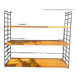 Vintage oak and black metal string shelf 1960