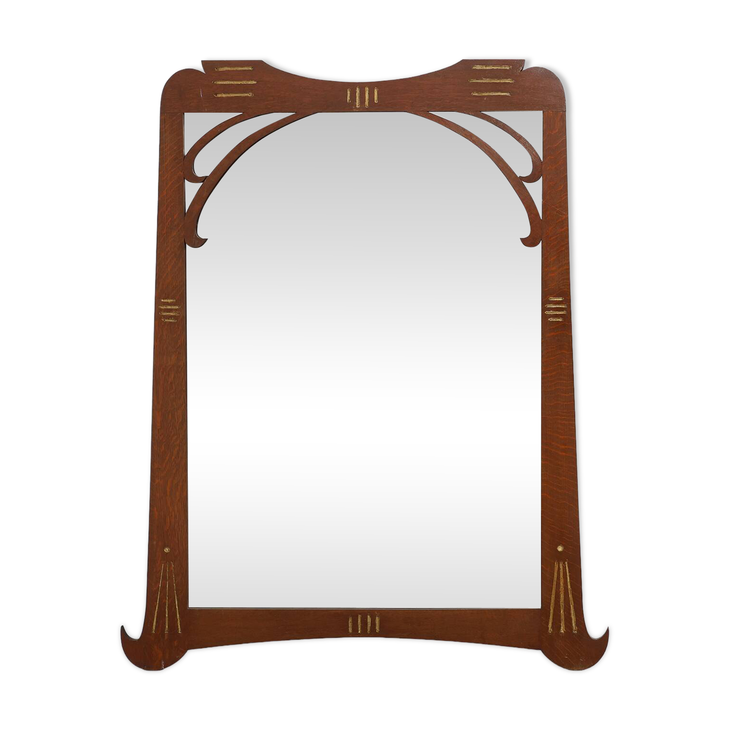 Miroir Art Nouveau en chêne avec incrustation dorée, France vers 1915