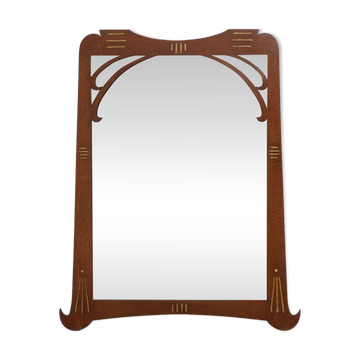 Art Nouveau Mirror in Oak with Gilded Inlay, France ca. 1915