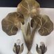 Golden brass wall lamp water lily 2 lights Hollywood Regency — 1970s