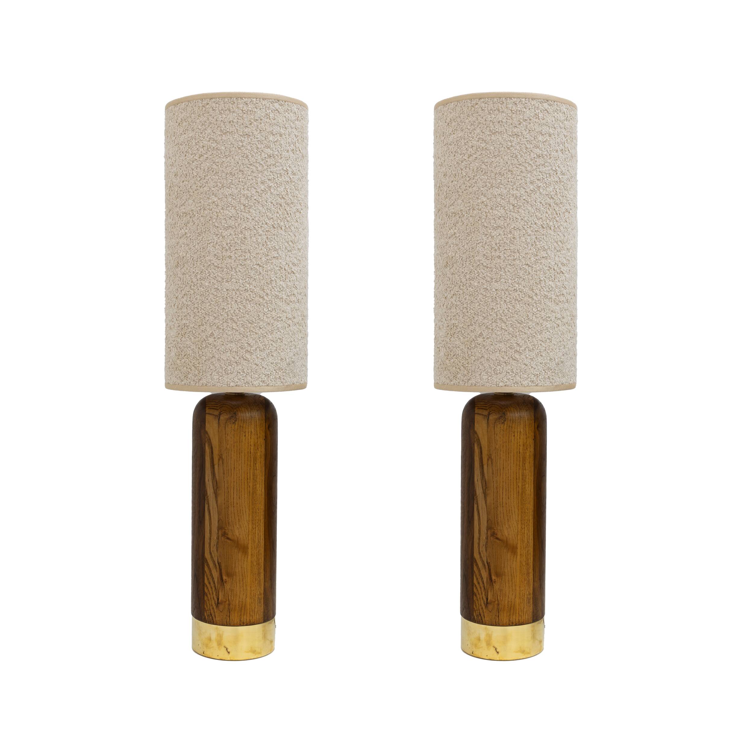 Pair of Mid-century Modern Style Italian Wood and Brass Table Lamps