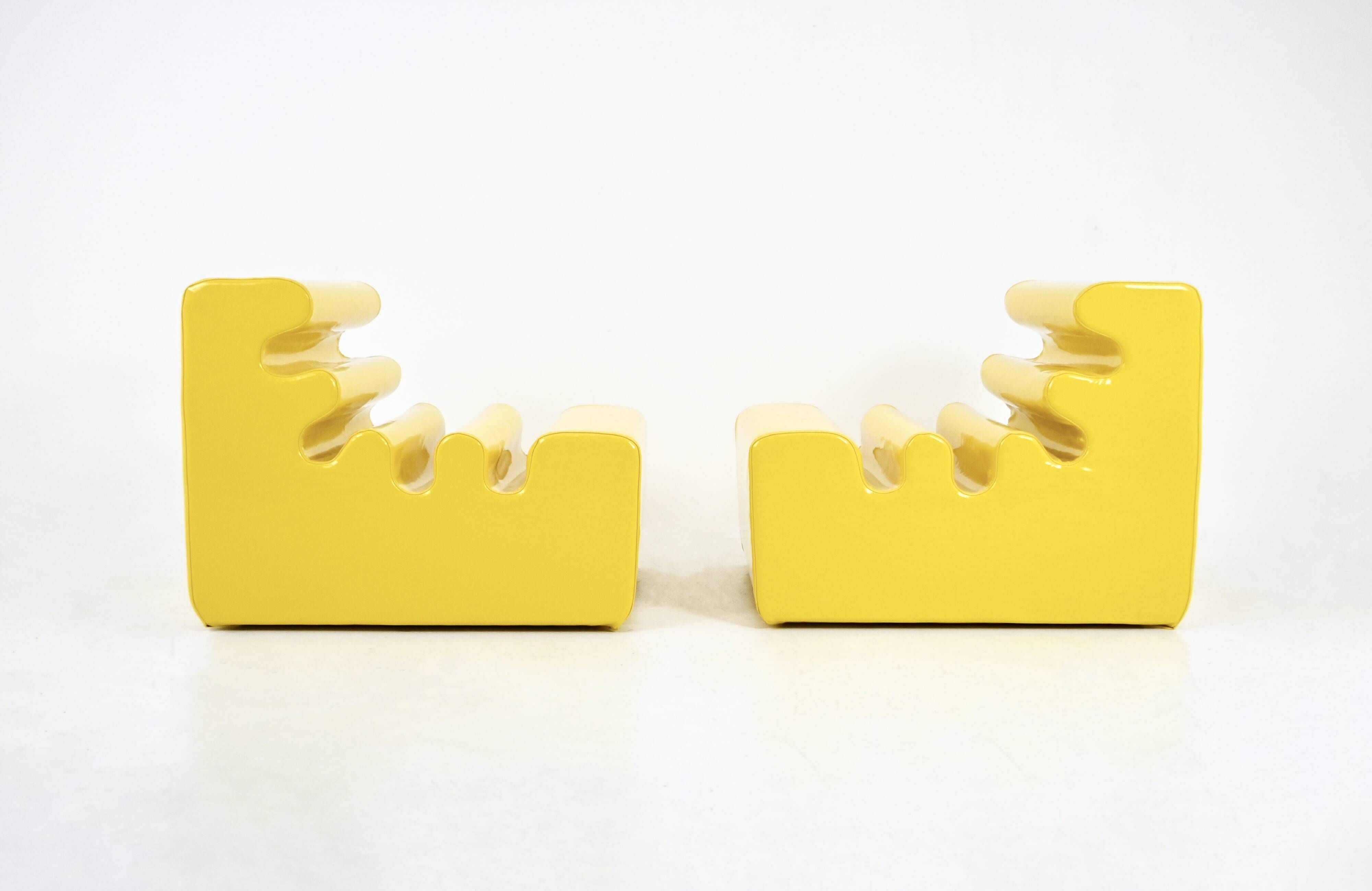 Pair of yellow “Karelia” armchairs by Liisi Beckmann for Zanotta, 1960