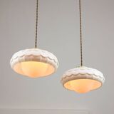 Mid-Century Italian Ceramic & Brass Pendant Lamps, Set of 2