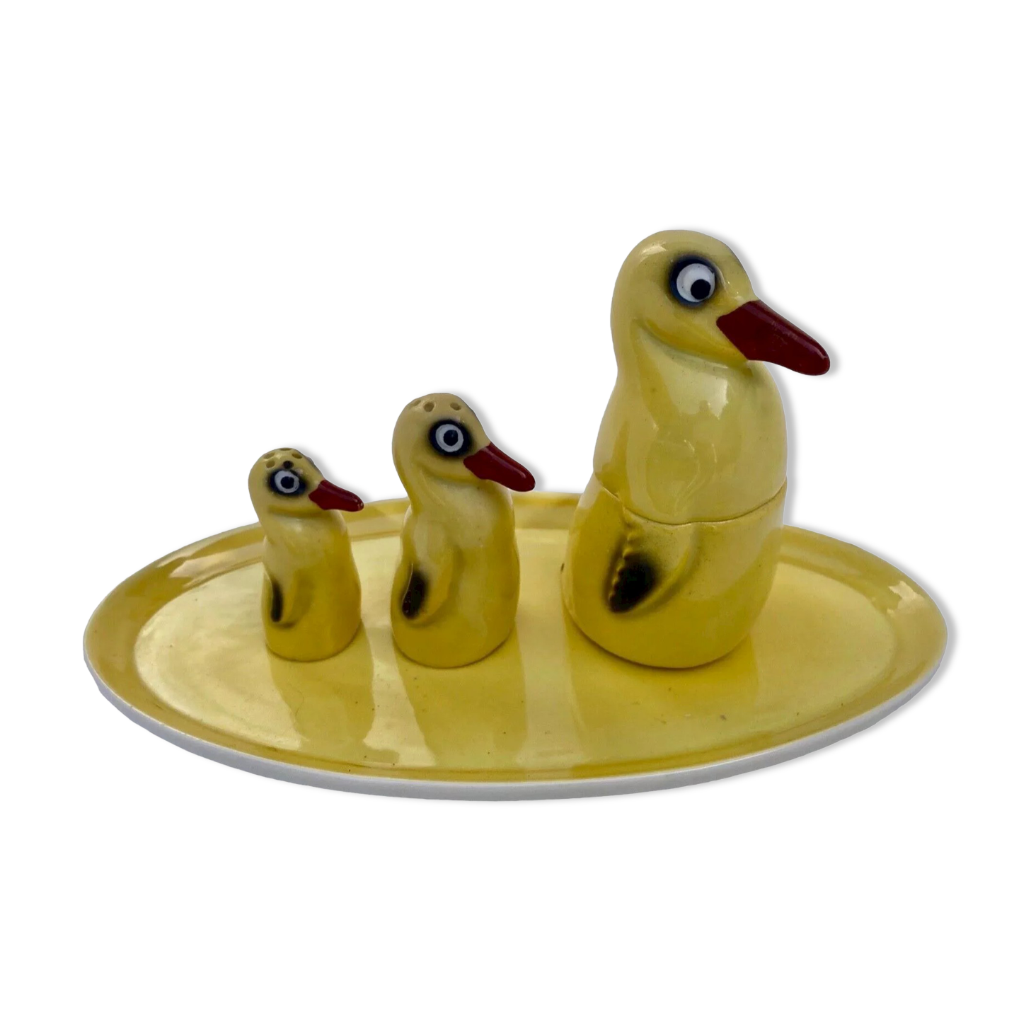 salt shaker, pepper shaker, mustard Set condiment service, porcelain Pfeffer Gotha - penguins