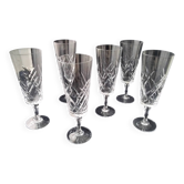 6 Antique Champagne Flutes in Arques Crystal, Saumur Model