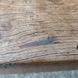 Oak church bench period XVII th century, back decorated with carved parchments