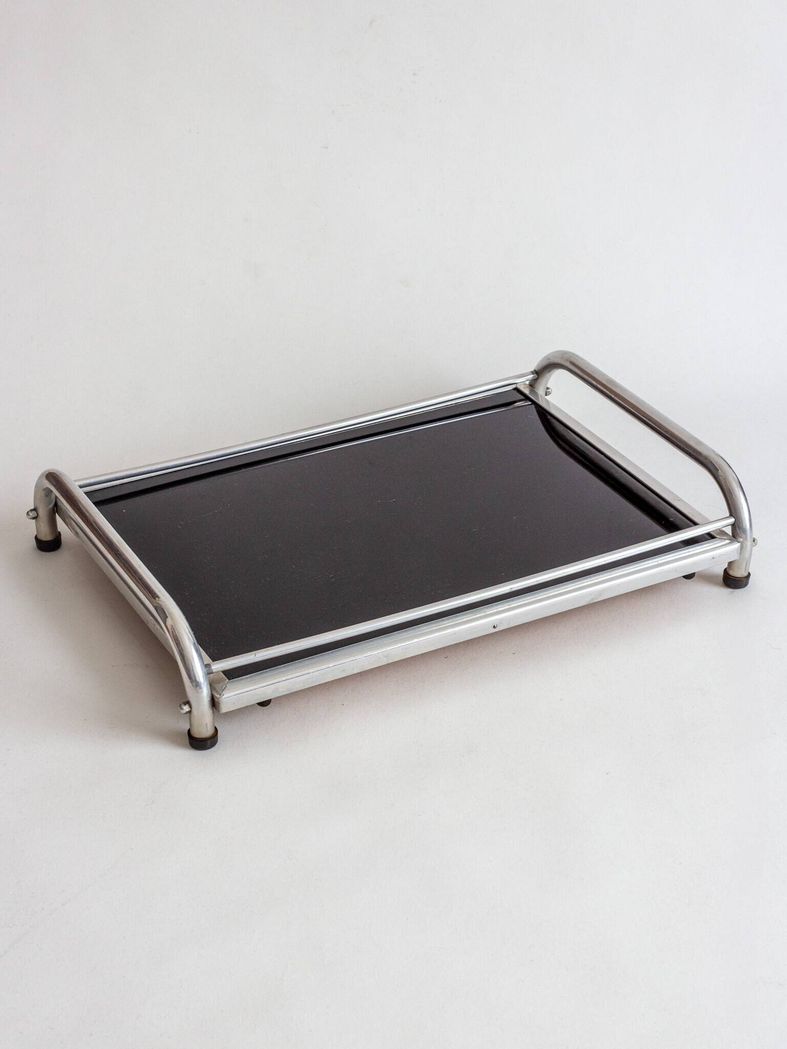 Aluminum and glass tray, Italy, 1950s/1960s