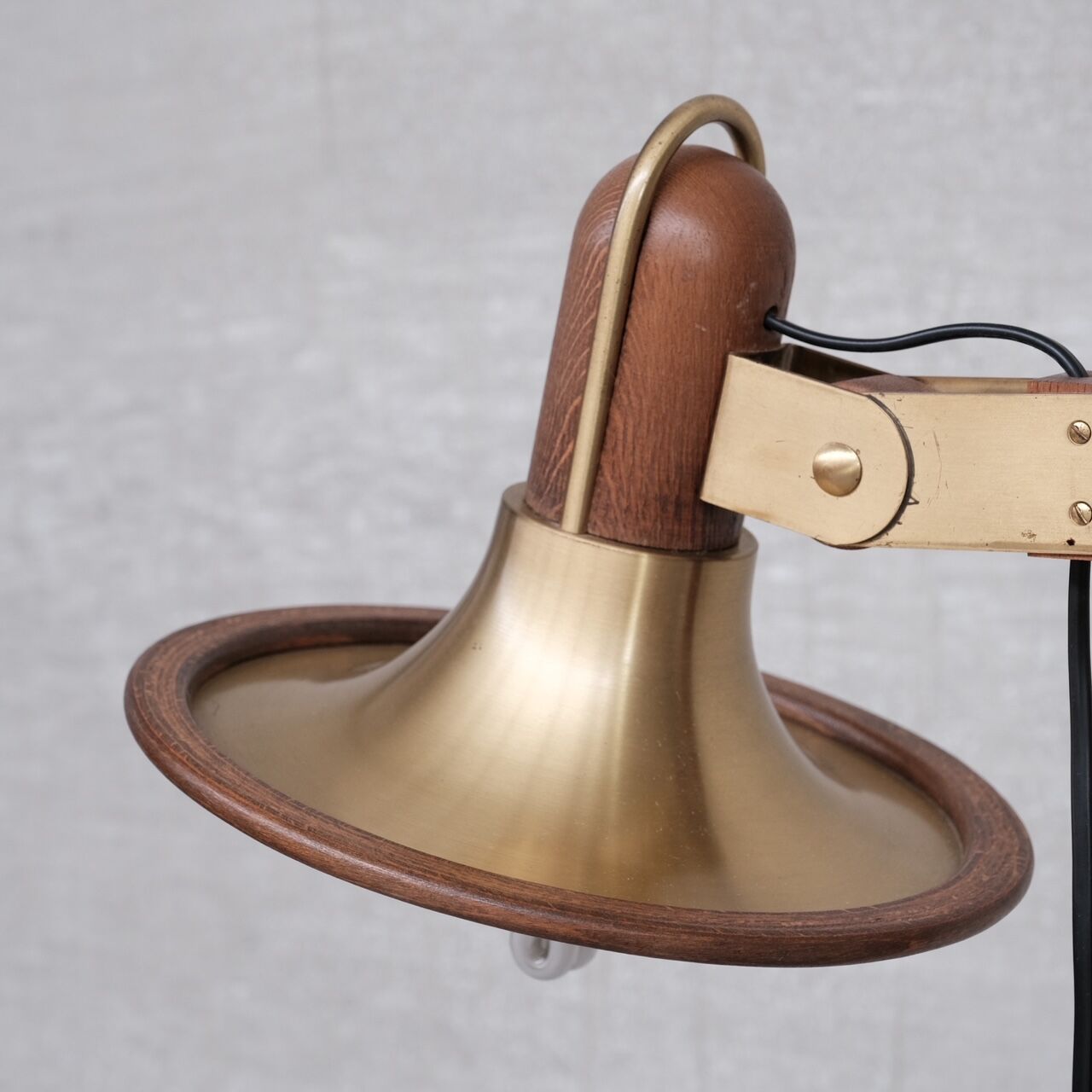 Brass and Teak Mid-Century French Floor Lamp